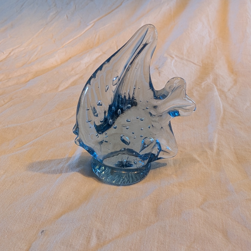 2/30$ Vintage Blue Hand Blown Glass Fish Figurine - Decorative Sculpture